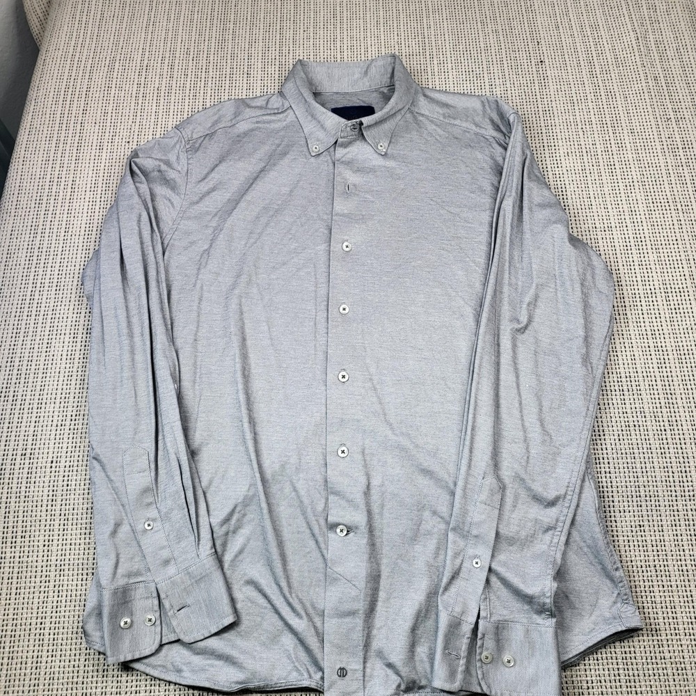 David Donahue Shirt Mens 16.5‎ L Gray Solid Fusion Button Down Long Sleeve
